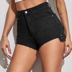 Black denim high waisted shorts